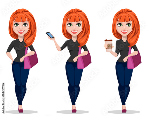 Stylish girl in casual clothes. Set.