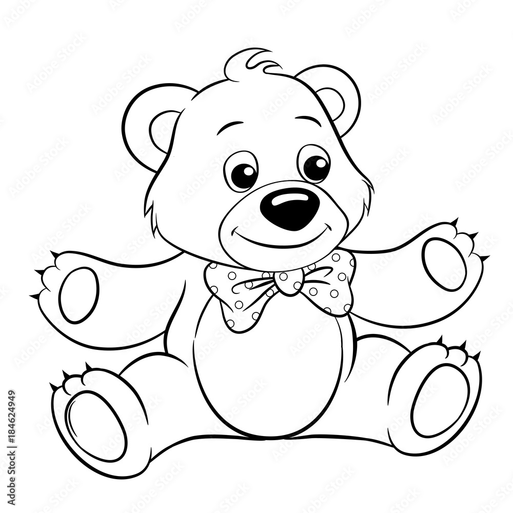 Cute cartoon bear. Vector black and white vector illustration for