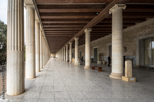 Stoa of Attalos  in the Agora of Athens  Greece. It was built by King Attalos II of Pergamon  typical of hellenistic age under the rock of Acropolis.
