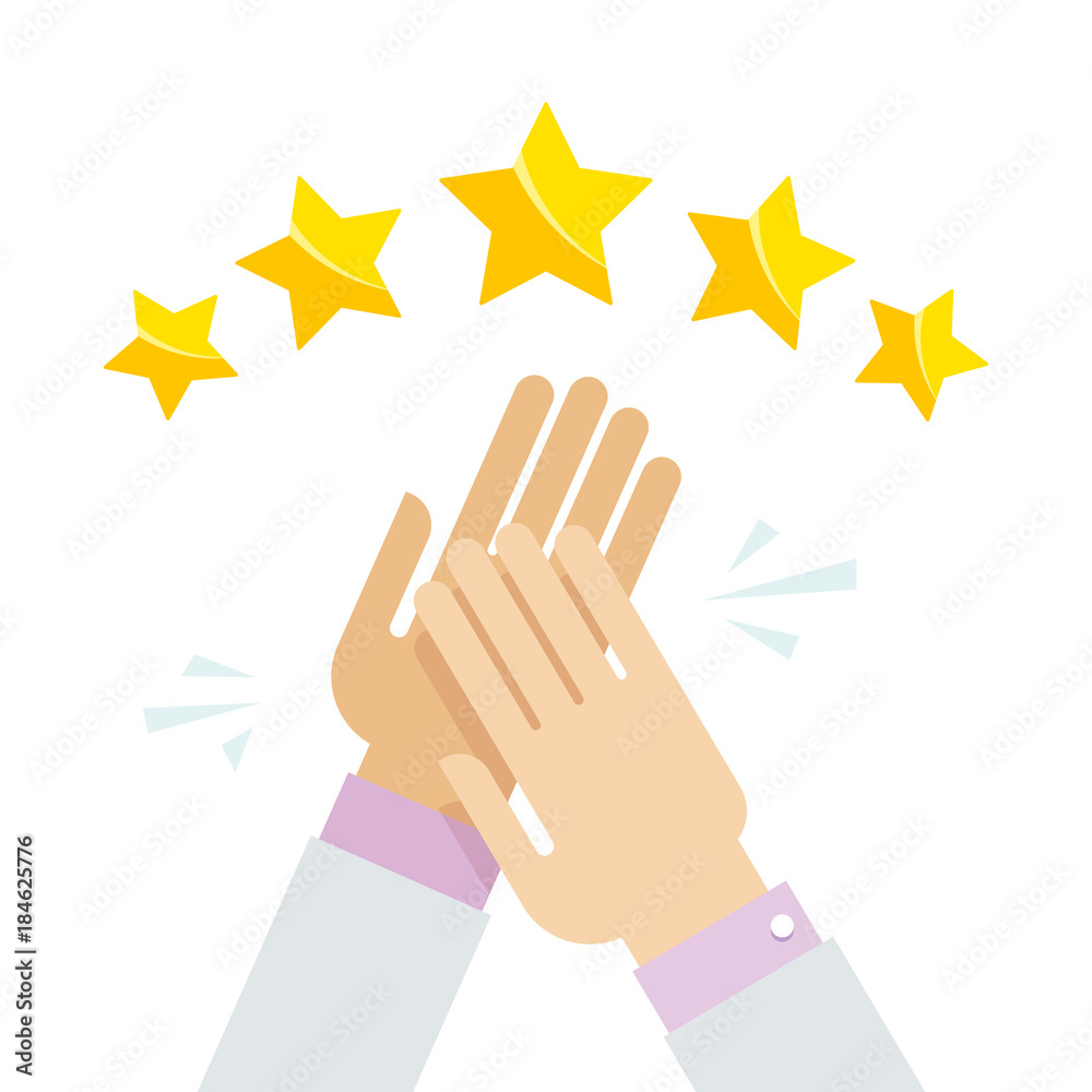 Hands applaud, positive five star feedback. Vector illustration flat Hands applaud, positive five star feedback. Vector illustration flat