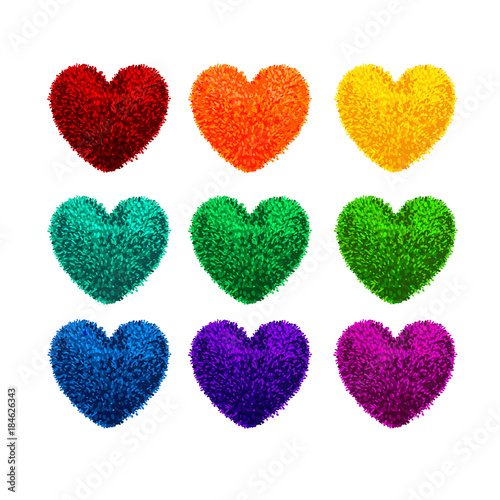 Fluffy pom-poms in the shape of a heart