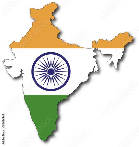 vector flag map of india, outline drawing with shadow