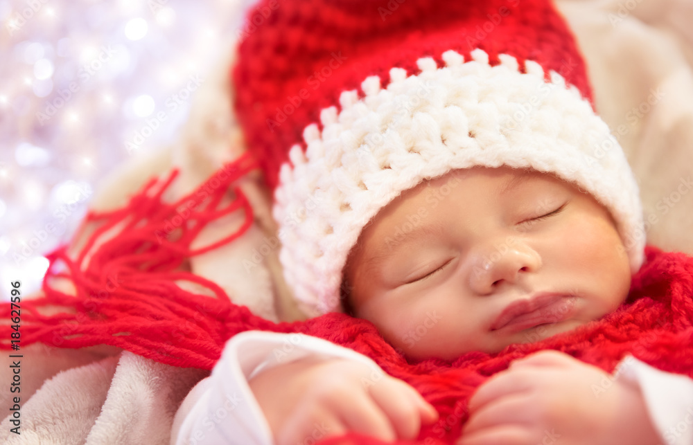 Sweet baby sleeping in Christmas costume Sweet baby sleeping in Christmas costume