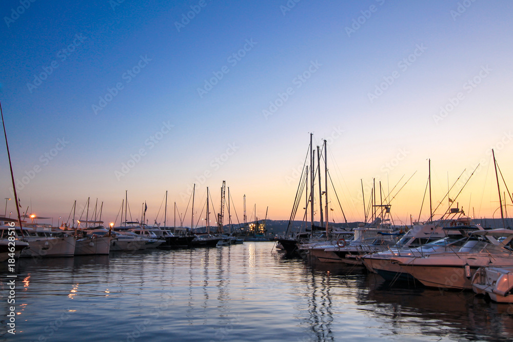 Small Yachts Moored in the Harbor of Palamos, Costa Brava, Spain