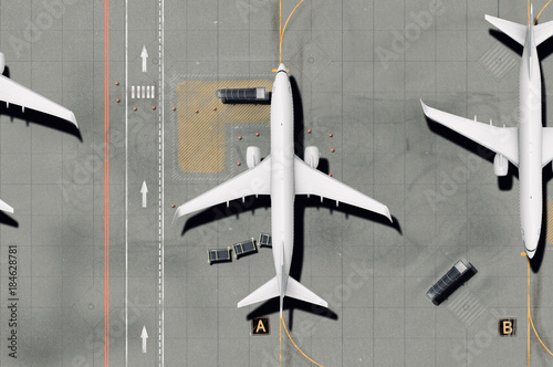 Airport runway with airplane (top view)