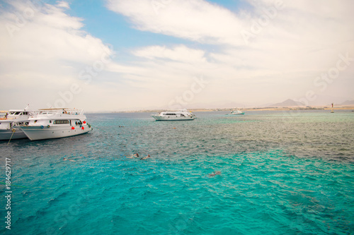 rest on the azure sea. bay. white yachts on blue water.. coral reefs. hobby. relaxation. luxury rest. travelling © Viktoria