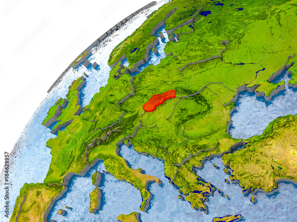 Map of Slovakia in red on globe