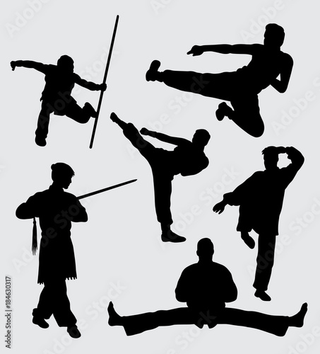 kung fu martial art training sport gesture silhouette Good use for symbol, logo, web icon, mascot, sign, sticker, or any design you want

