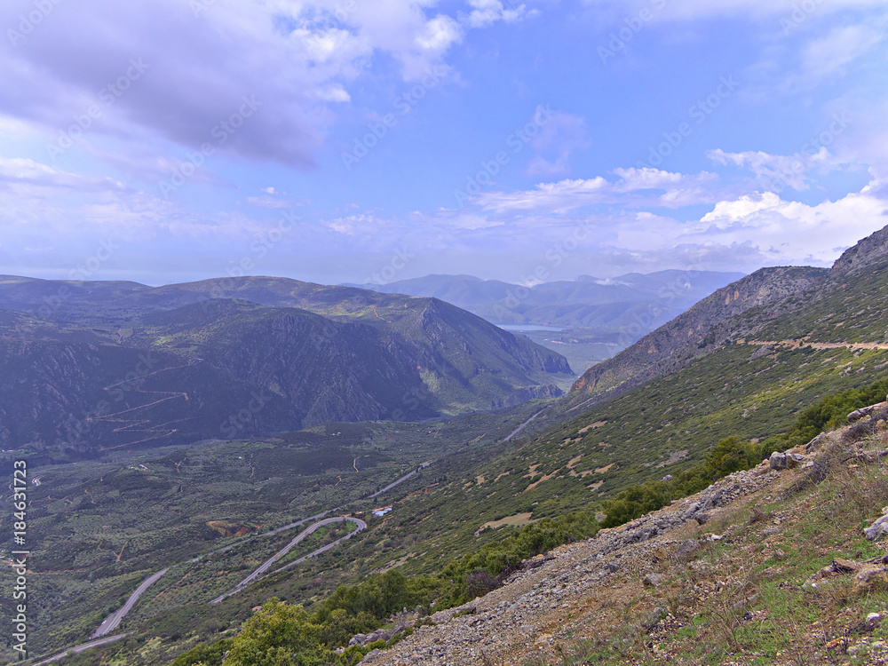 Naklejka premium View over mountain valley in Greece