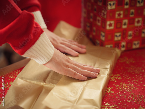 Preparing a Christmas gift box