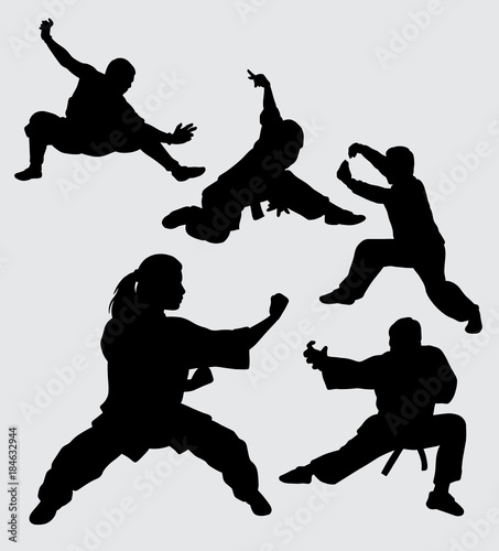 Martial art and kungfu sport silhouette. good use for symbol, logo, web icon, mascot, sticker, sign, or any design you want.
