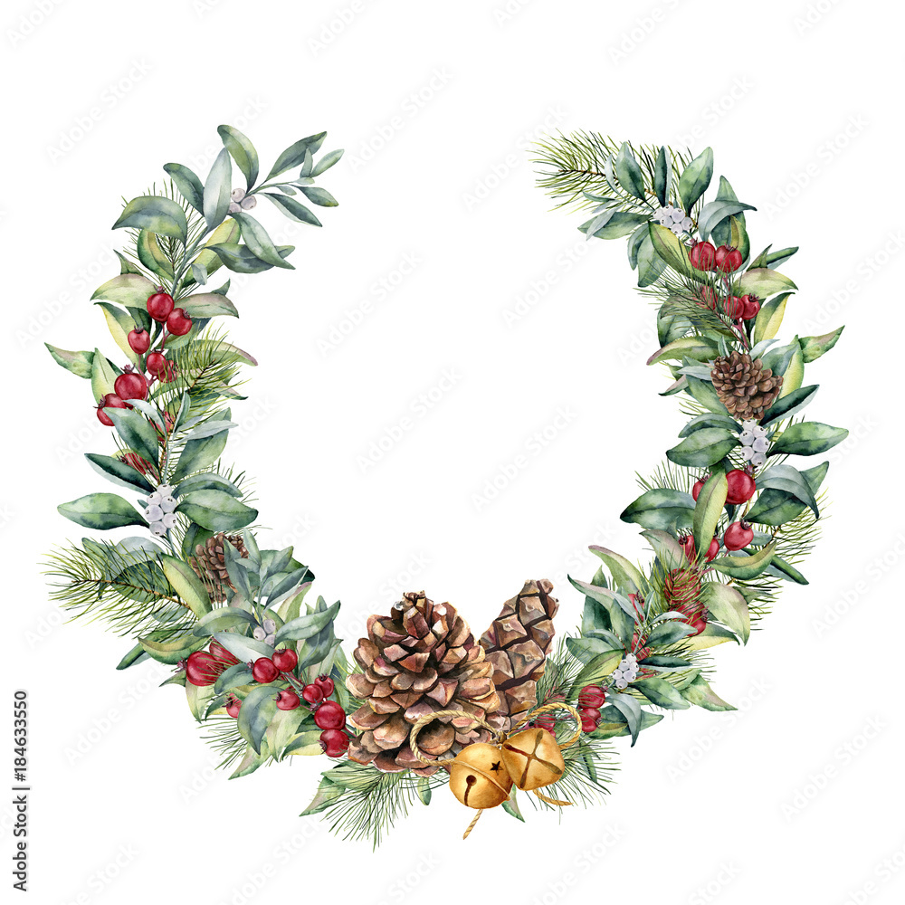 Winter Greenery, Single Watercolour Wreath Clipart, Winter Wreath, Pine  Cone Wreath, Winter Berries Wreath, Christmas Wreath, Wreath Bow