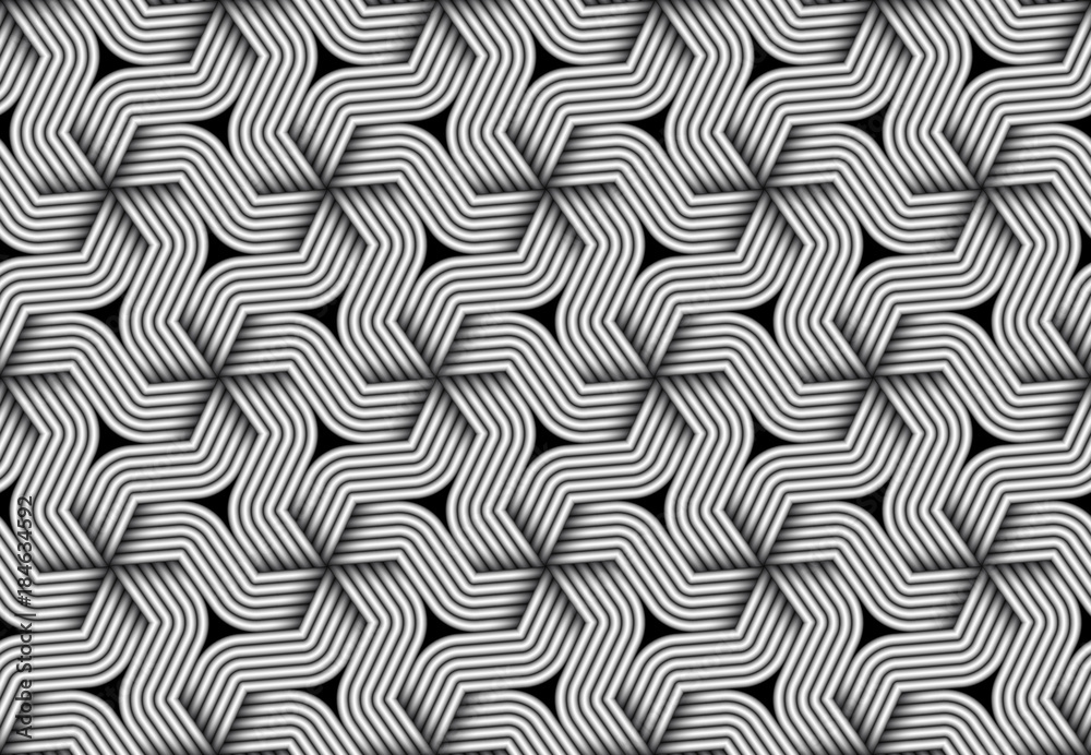 Vector hexagonal seamless pattern of monochrome twisted fiber.