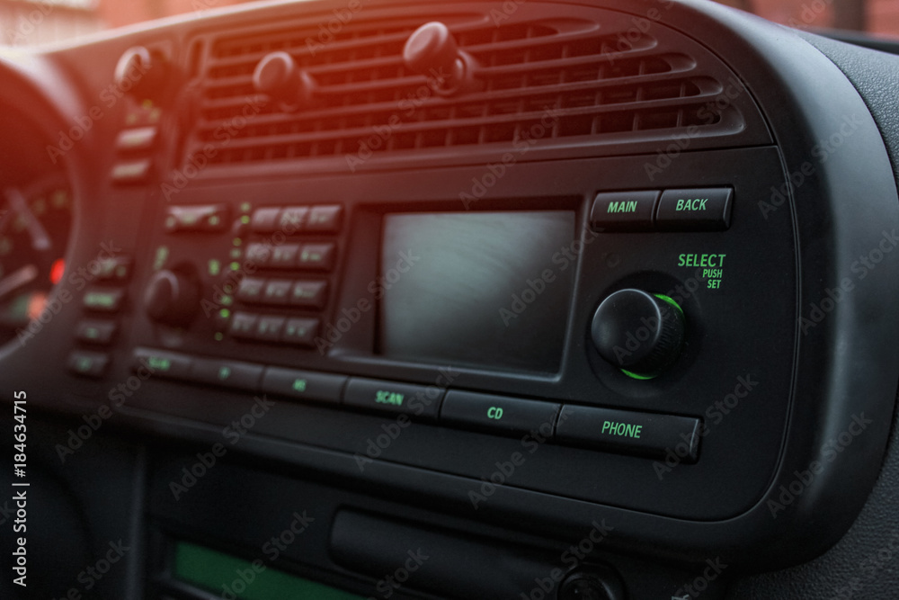 Fototapeta premium Salon of a car, parts from leather and plastic