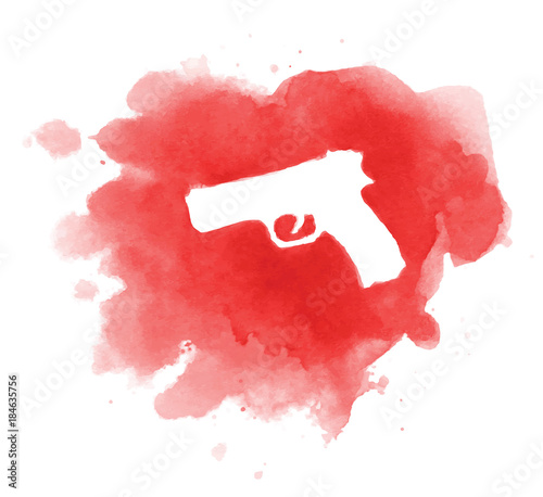 Crime scene of cold blood murder - illustration of gun on puddle of blood /stop violence