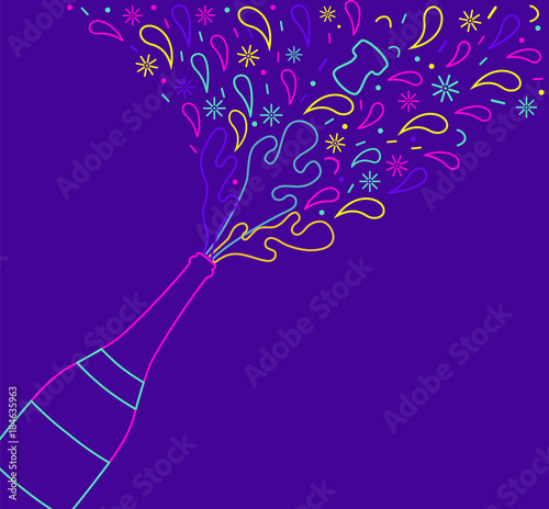 Happy New Year 2018 outline color champagne drink