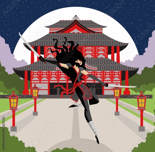 woman ninja in asian temple