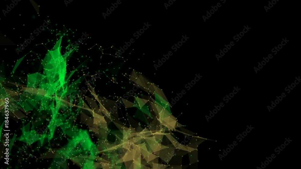 yellow and green particles move slowly against a black background. 3d rendering. computer graphics