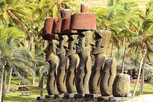 Stony-Faced Moai at Anakena Beach, Rapa Nui photo