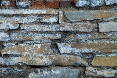 Old brick wall texture. Grunge background of aged stone surface