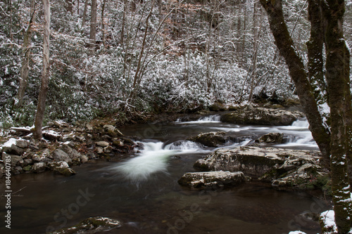 Mountain Stream through snow covered woods in Great Smoky Mountains National Park