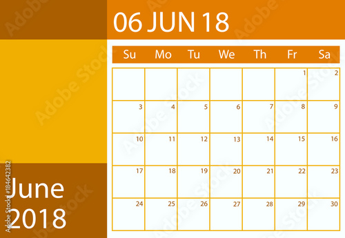 Vector design calendar scheduler for 2018 June month