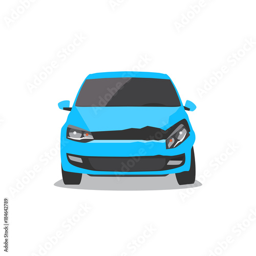 Damaged blue car. Car accident