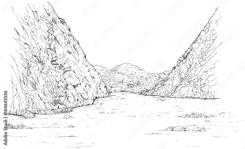 漫画風ペン画イラスト 自然物 岩山 Stock Illustration Adobe Stock