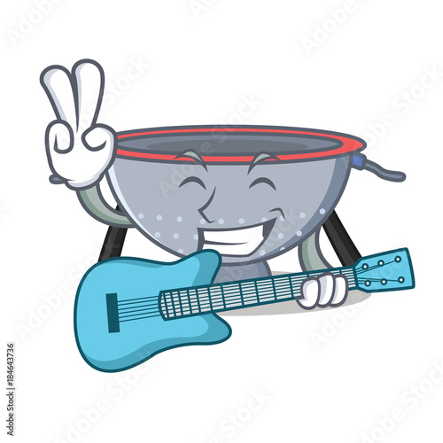 With guitar colander utensil character cartoon