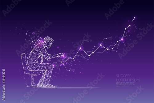 The particles, geometric art, line and dot of Human working hard.