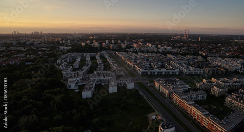 Warsaw, Poland. Miasteczko Wilanow. Modern residential area in the prestigious district of Warsaw. From the height of bird flight.