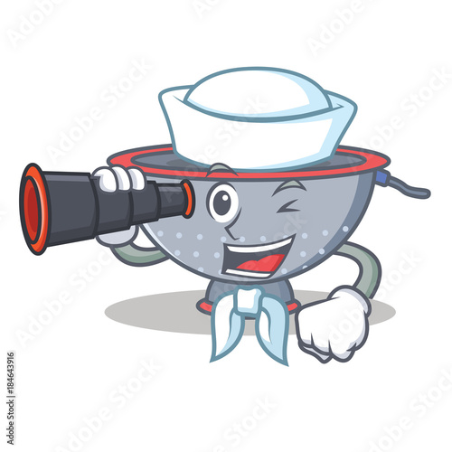 Sailor with binocular colander utensil character cartoon
