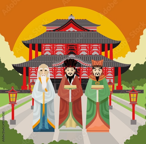 three great chinese thinkers in asian temple