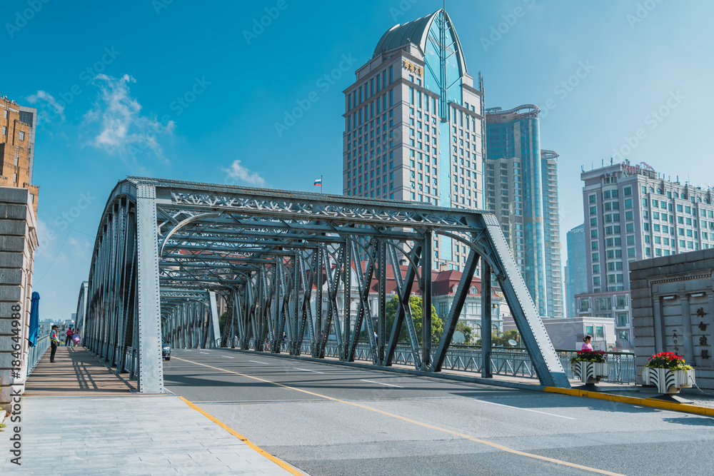 Shanghai China, Sep 2017:the historical Waibaidu bridge, a steel frame bridge in the Shanghai city