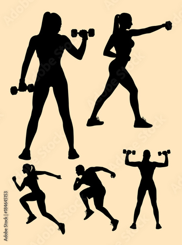 Detail sporty woman & man silhouette 01. Good use for symbol, logo, web icon, mascot, sign, or any design you want.