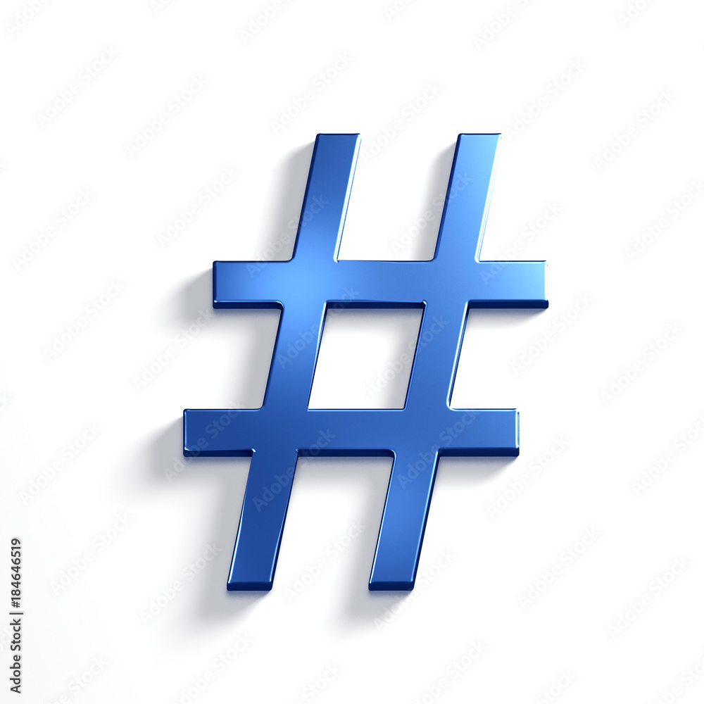 Fototapeta premium Hash Tag. 3D Render Illustration Isolated. Blue Metallic color