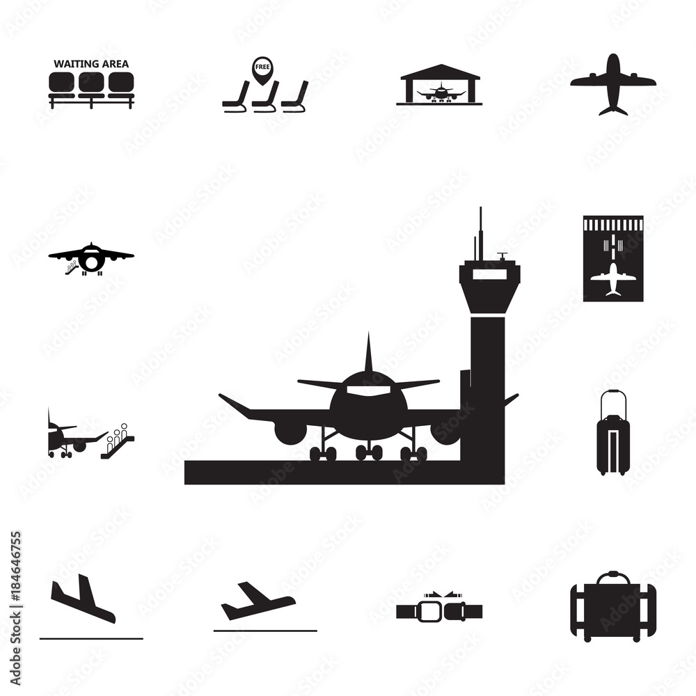 Aircraft in Airport icon. Set of airport element icons. Premium quality aviation graphic design collection icons for websites, web design, mobile app Aircraft in Airport icon. Set of airport element icons. Premium quality aviation graphic design collection icons for websites, web design, mobile app