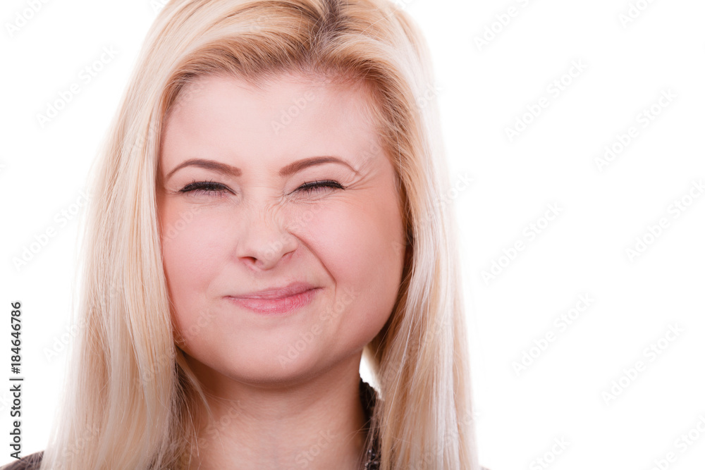 Portrait of happy blonde, charming winking woman Portrait of happy blonde, charming winking woman