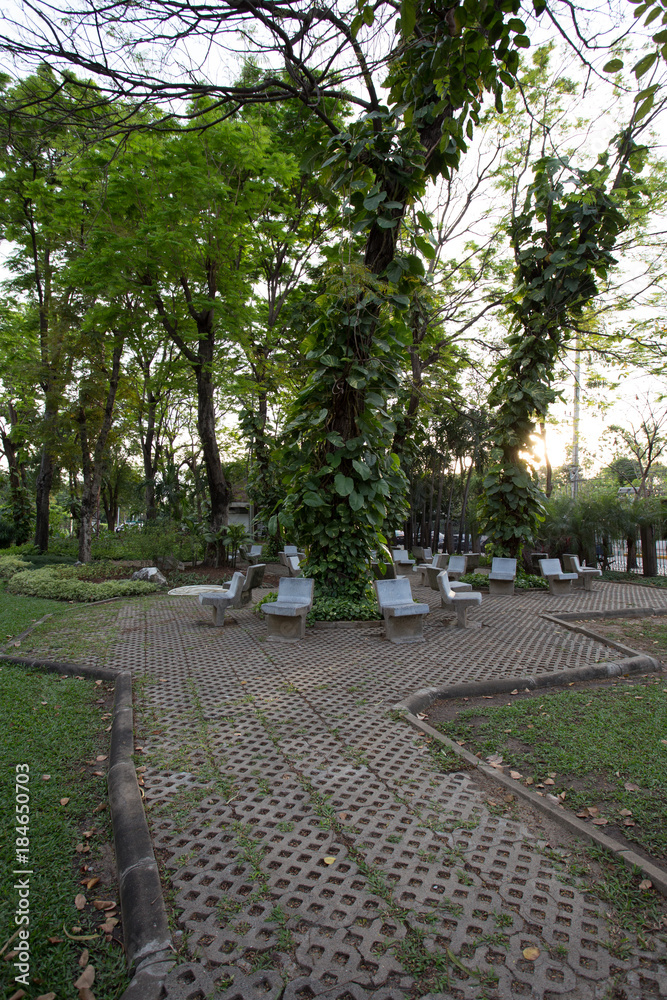 Brick block with small trees inserted.