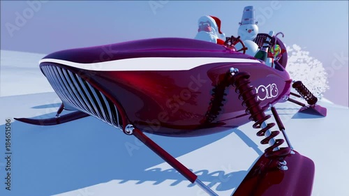Santa Claus and Snowman riding a sleigh snowmobile Time Lapse. New year Christmas story. Figures 2018. Merry Christmas. The forest night. 3D Animation Loopable