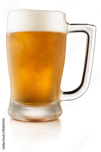 Glass mug with beer isolated on white background