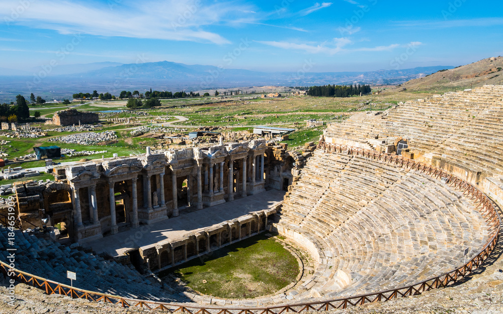Ruins Antique Theater in ancient Greek city Hierapolis, Pamukkale, Turkey