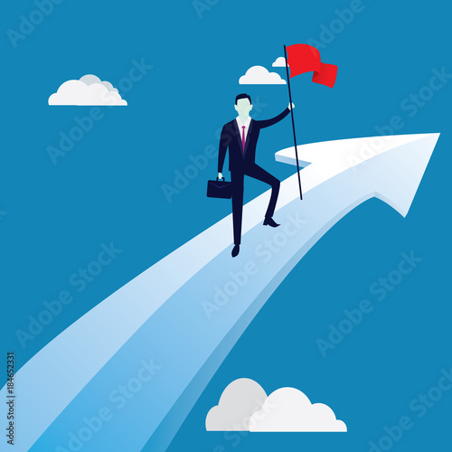 Businessman Conquer Obstacle, Climbing Success Arrow