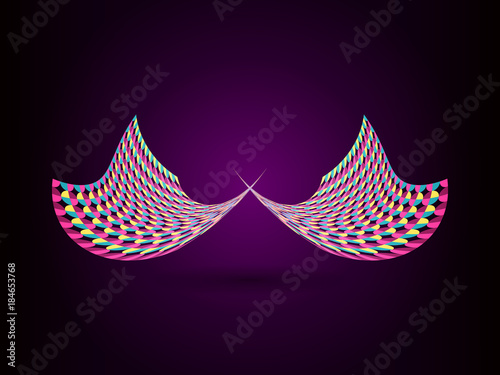 Abstract colorful wing on drak purple background.