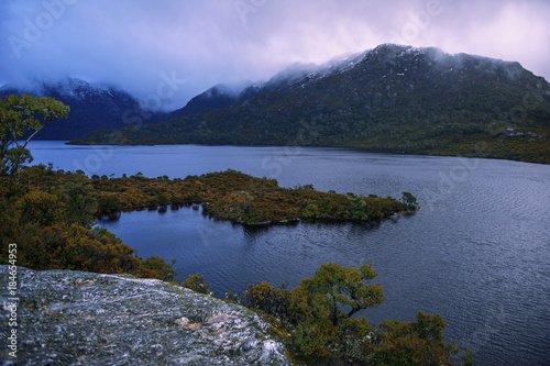 Cradle mountain in Tasmania on a cloudy day.