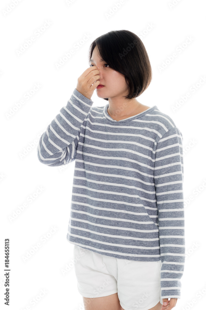 Beautiful asian woman is thinking, portrait studio on white background Beautiful asian woman is thinking, portrait studio on white background