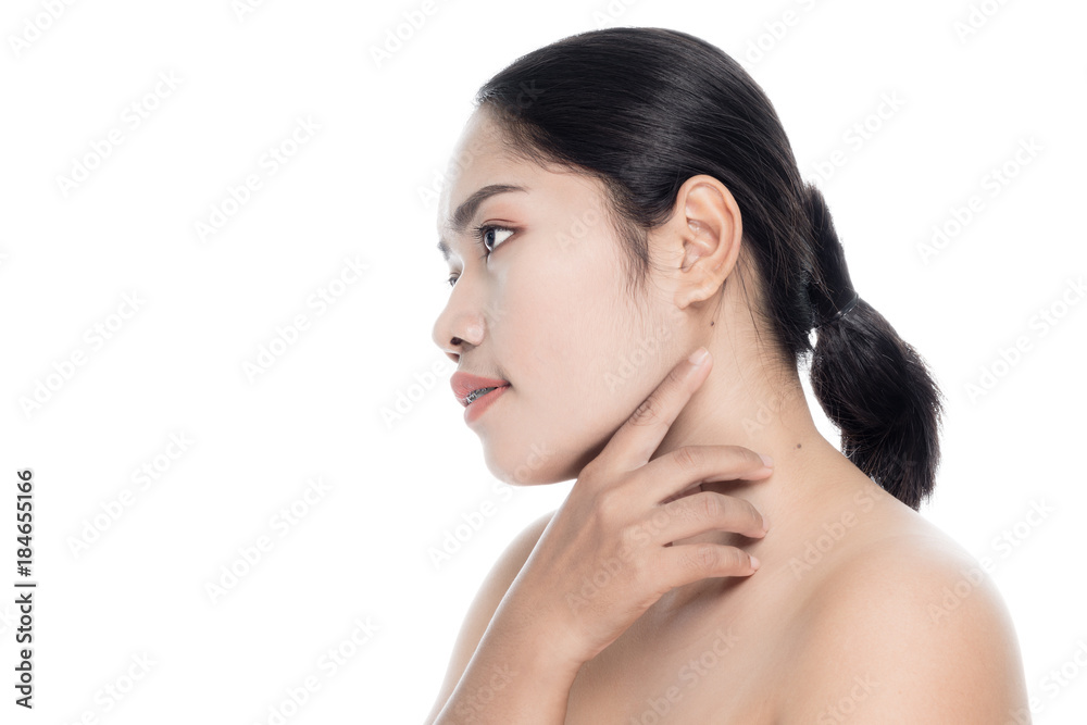 Beautiful woman face close up portrait studio on white background Beautiful woman face close up portrait studio on white background