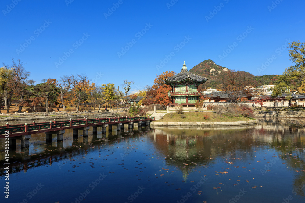 the lake, korean royal palace, Gyeongbokgung, landscape