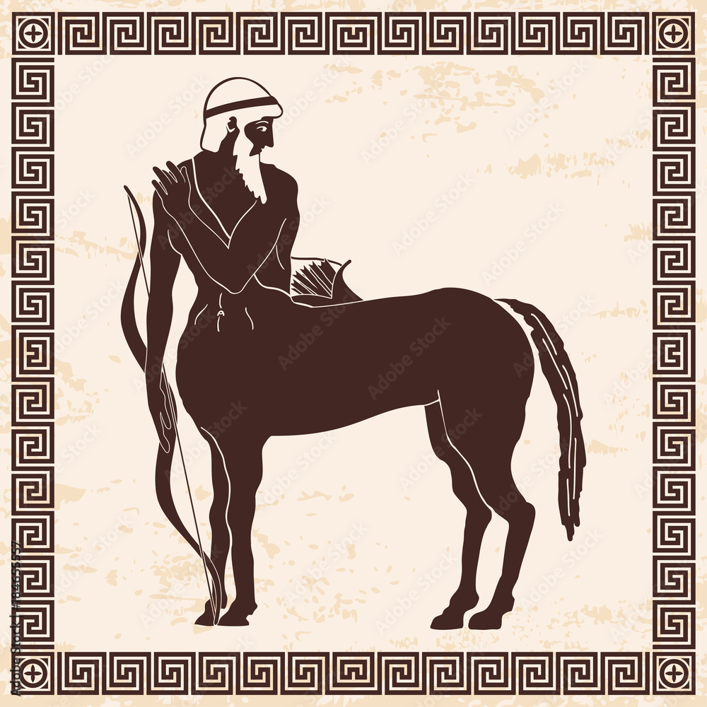 Mythical creature Centaur with a bow and arrows. Vector vintage Greek