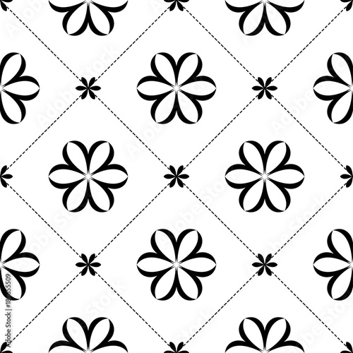 Black floral seamless pattern on white background